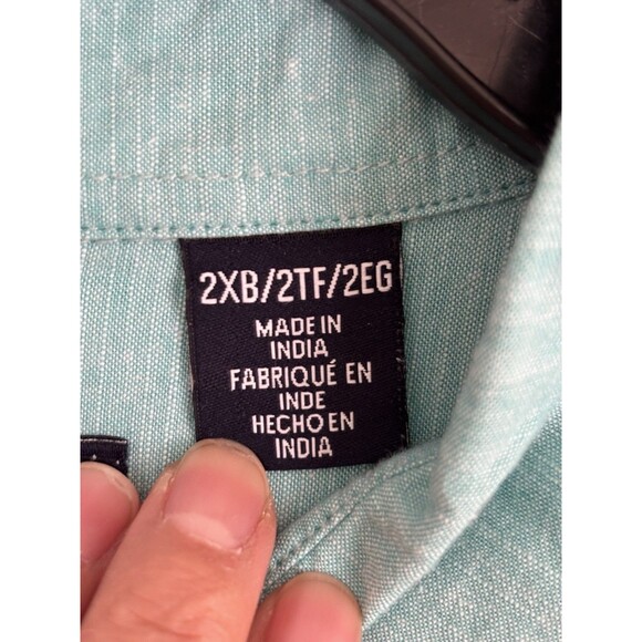 CHAPS MEN'S TOPS GREEN BUTTON DOWN SHORT SLEEVE COLLARED CASUAL TROPICAL 2X - Picture 7 of 8